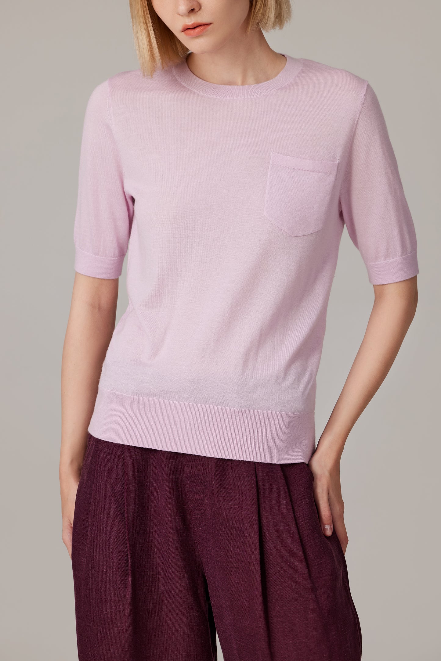 JENNIE LIU Women's Tissue Weight 75% Merino Wool 25% Silk Crew Neck Short Sleeve T Shirt Sweater | Ultra Soft Machine-Washable Sweaters for Women