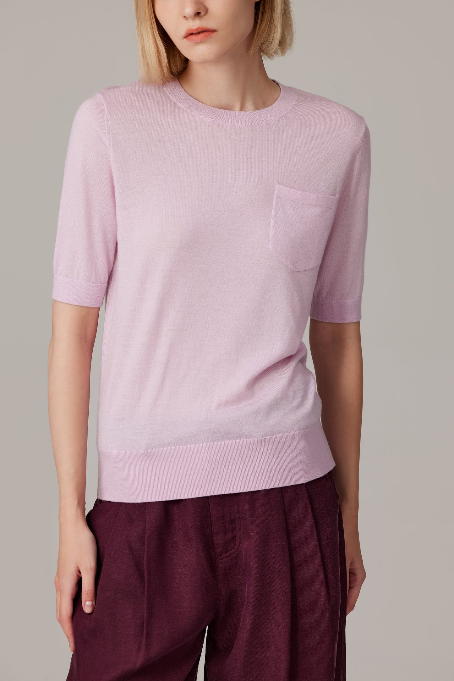 JENNIE LIU Women's Tissue Weight 75% Merino Wool 25% Silk Crew Neck Short Sleeve T Shirt Sweater | Ultra Soft Machine-Washable Sweaters for Women