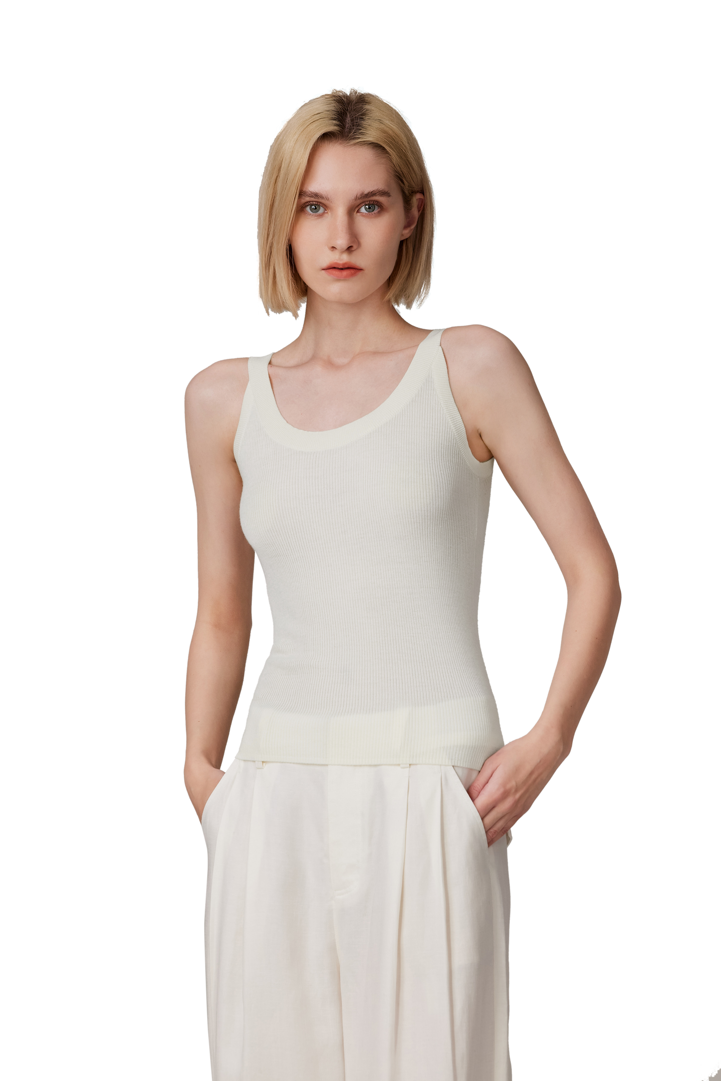 JENNIE LIU Women's Scoop Neck Tank Top | 75% Merino Wool 25% Silk Ultra-Soft Layering Essential | Natrual Moisture Wicking Sweater
