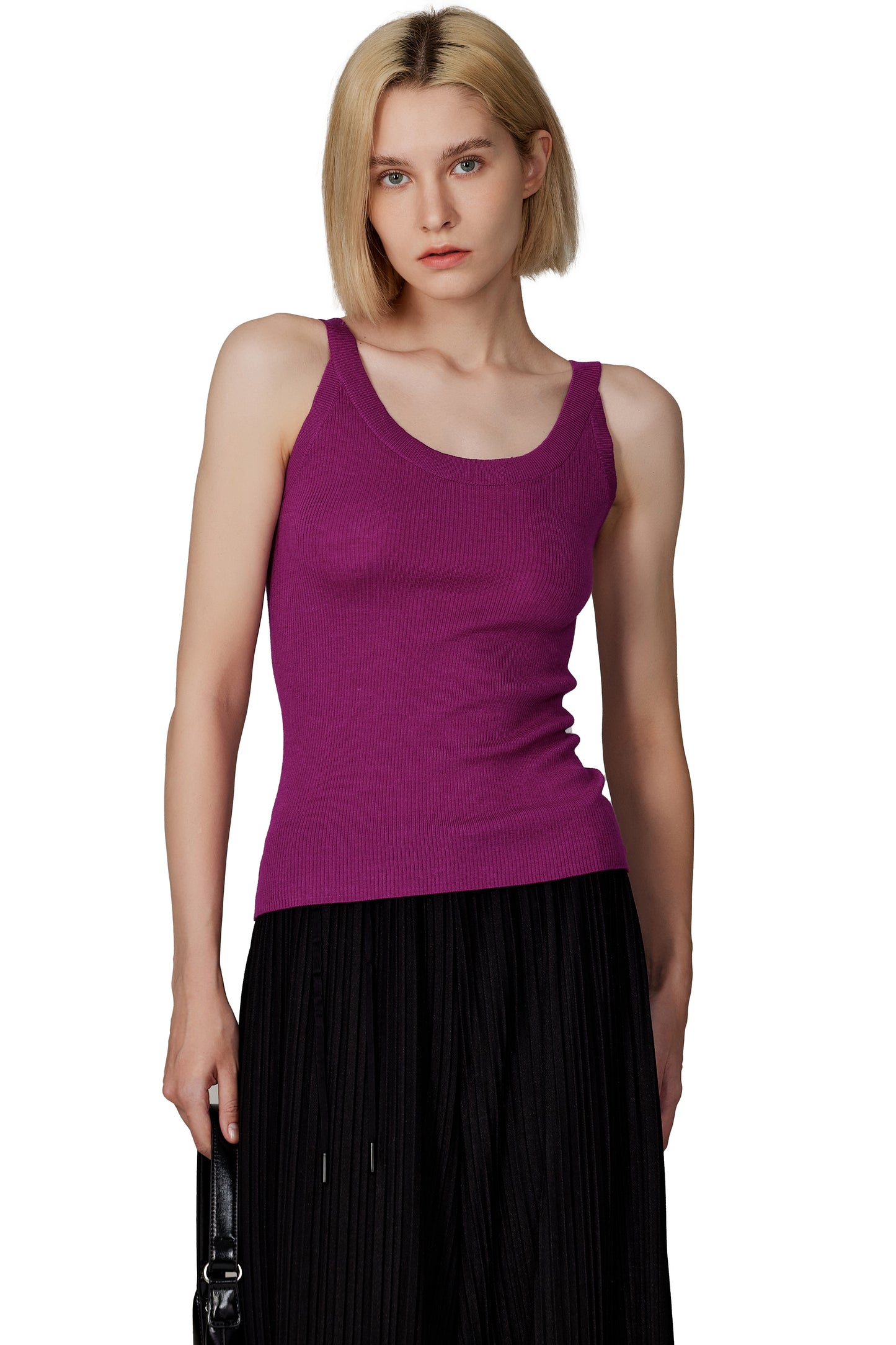 JENNIE LIU Women's Scoop Neck Tank Top | 75% Merino Wool 25% Silk Ultra-Soft Layering Essential | Natrual Moisture Wicking Sweater