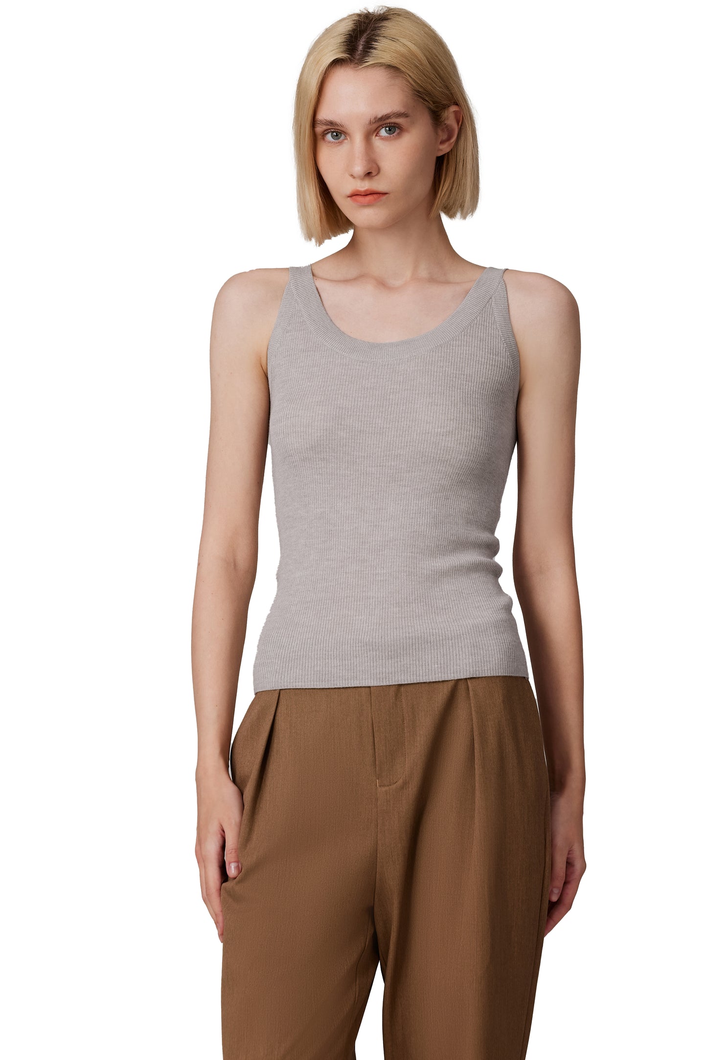 JENNIE LIU Women's Scoop Neck Tank Top | 75% Merino Wool 25% Silk Ultra-Soft Layering Essential | Natrual Moisture Wicking Sweater