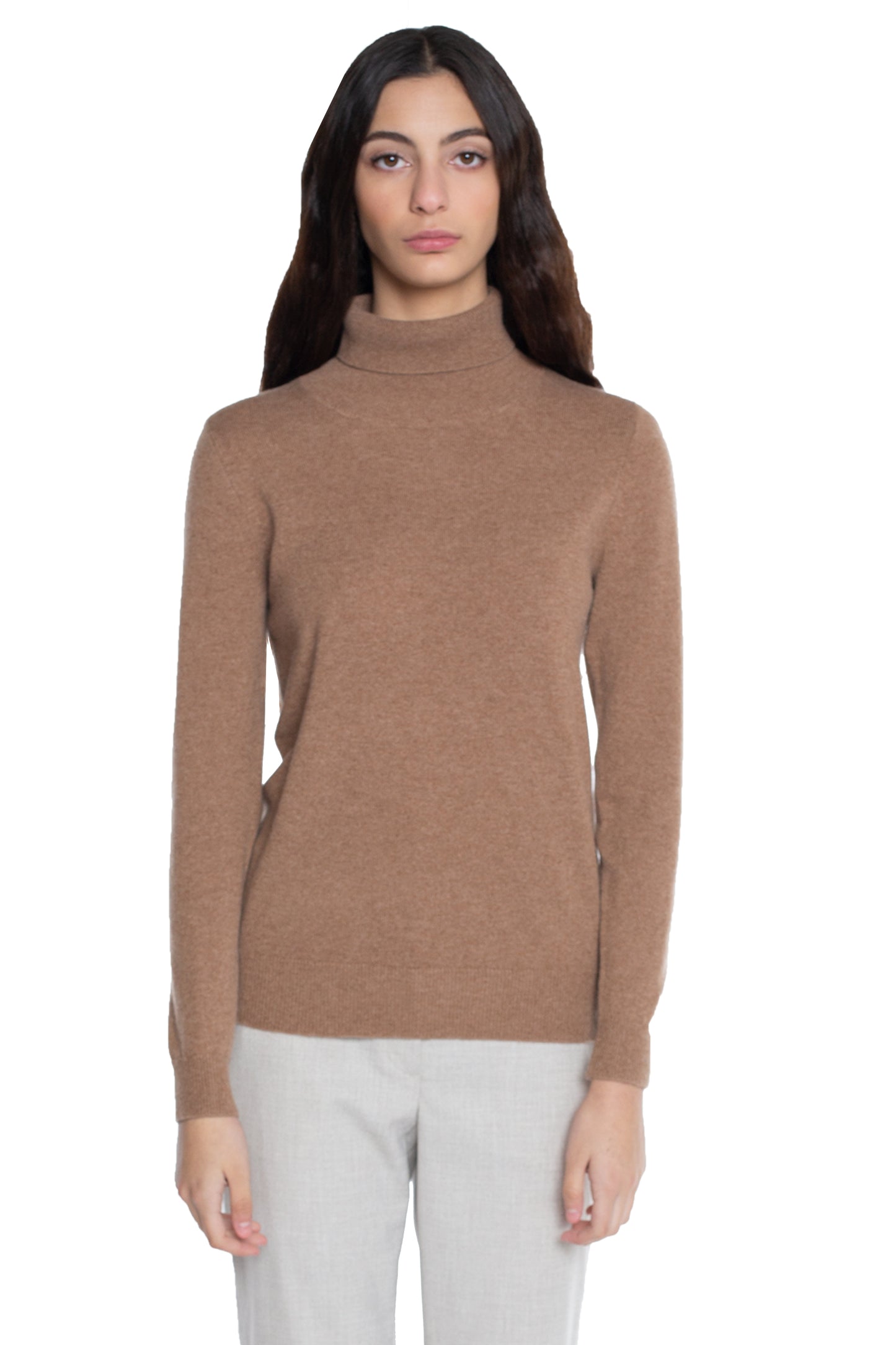 JENNIE LIU Women's 100% Pure Cashmere Long Sleeve Pullover Turtleneck Sweater