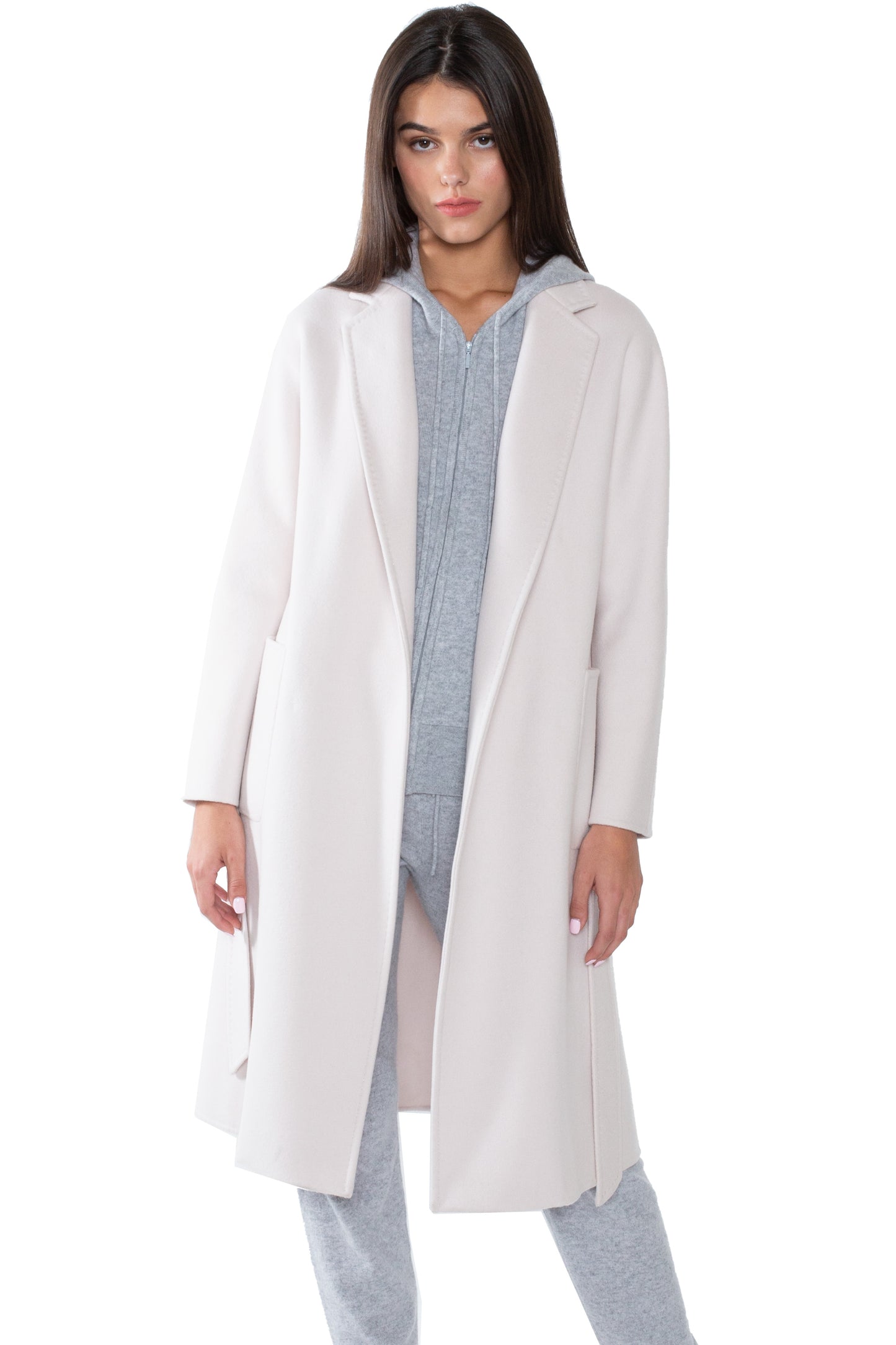 JENNIE LIU WOMEN'S CASHMERE WOOL DOUBLE FACE TRENCH COAT WITH BELT