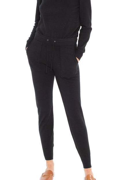 Women's Cashmere Jogger Pants in Black, front view by JENNIE LIU