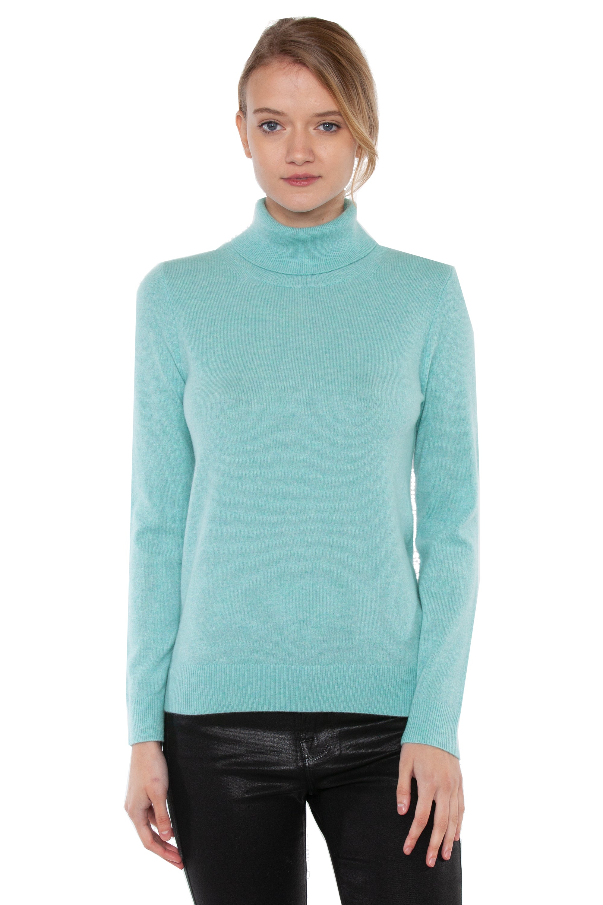 JENNIE LIU Women's 100% Pure Cashmere Long Sleeve Pullover Turtleneck