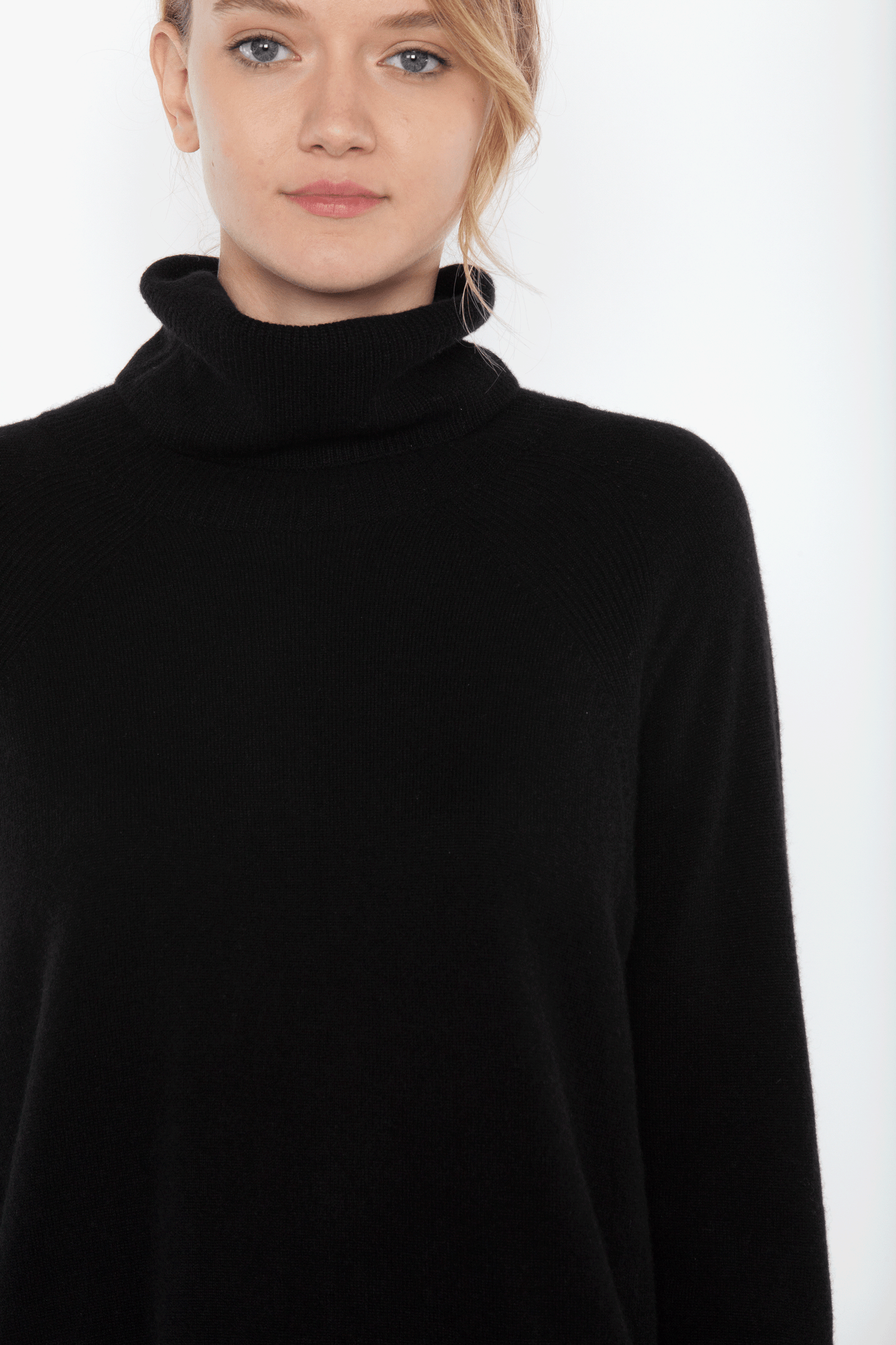 JENNIE LIU Women's 100% Pure Cashmere Cowl-Neck Raglan Tunic High-Low Sweater