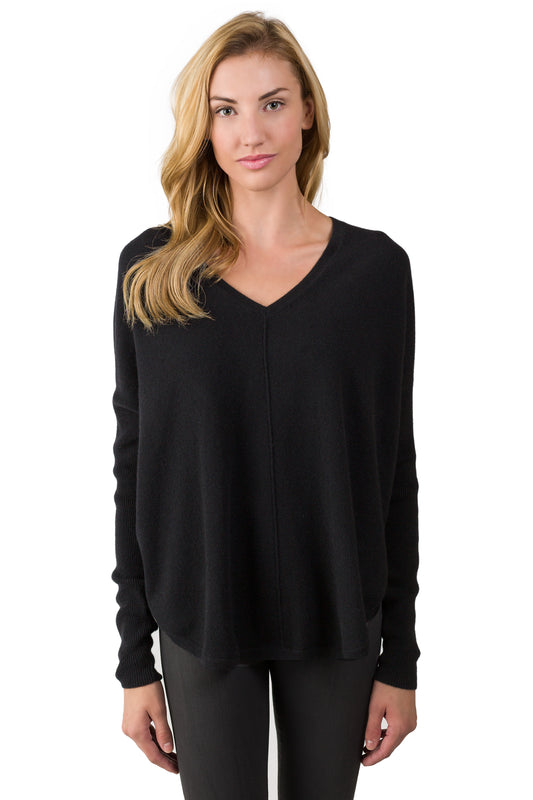 J CASHMERE By JENNIE LIU Women's 100% Cashmere Long Sleeve Oversize Pullover V-neck Raglan Sweater