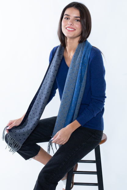 Women's Cashmere Scarf 75 x 12 in Blue, side view by JENNIE LIU