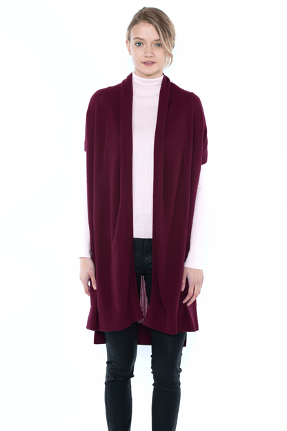 Women's Mesh Stitch Cashmere Duster Cardigan in Burgundy by J CASHMERE