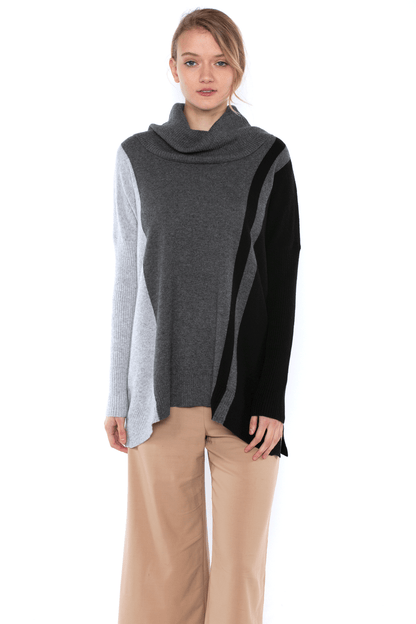 Women's Cashmere Cocoon Dolman Cowl Neck Sweater in Charcoal, back view by J CASHMERE