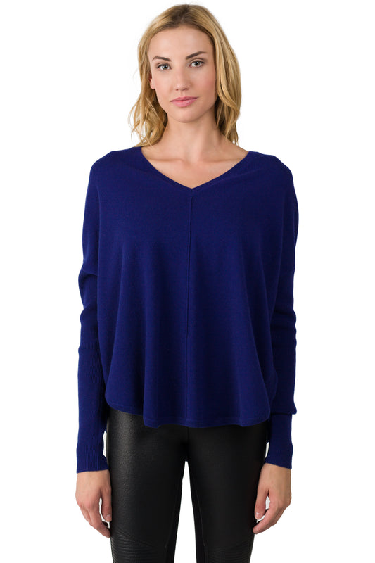 J CASHMERE By JENNIE LIU Women's 100% Cashmere Long Sleeve Oversize Pullover V-neck Raglan Sweater