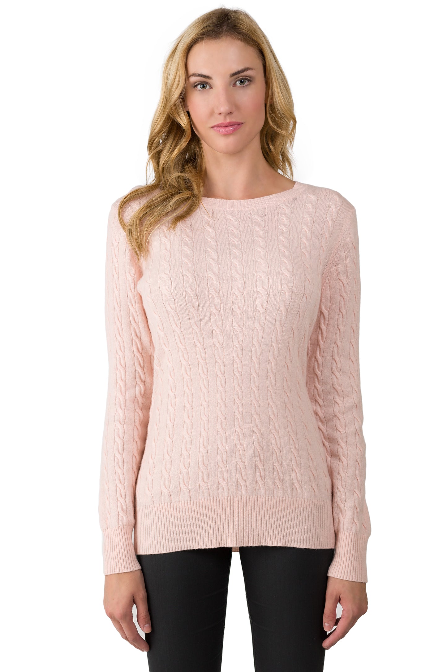 J CASHMERE Women's 100% Cashmere Long Sleeve Cable-knit Pullover Crew Neck Sweater