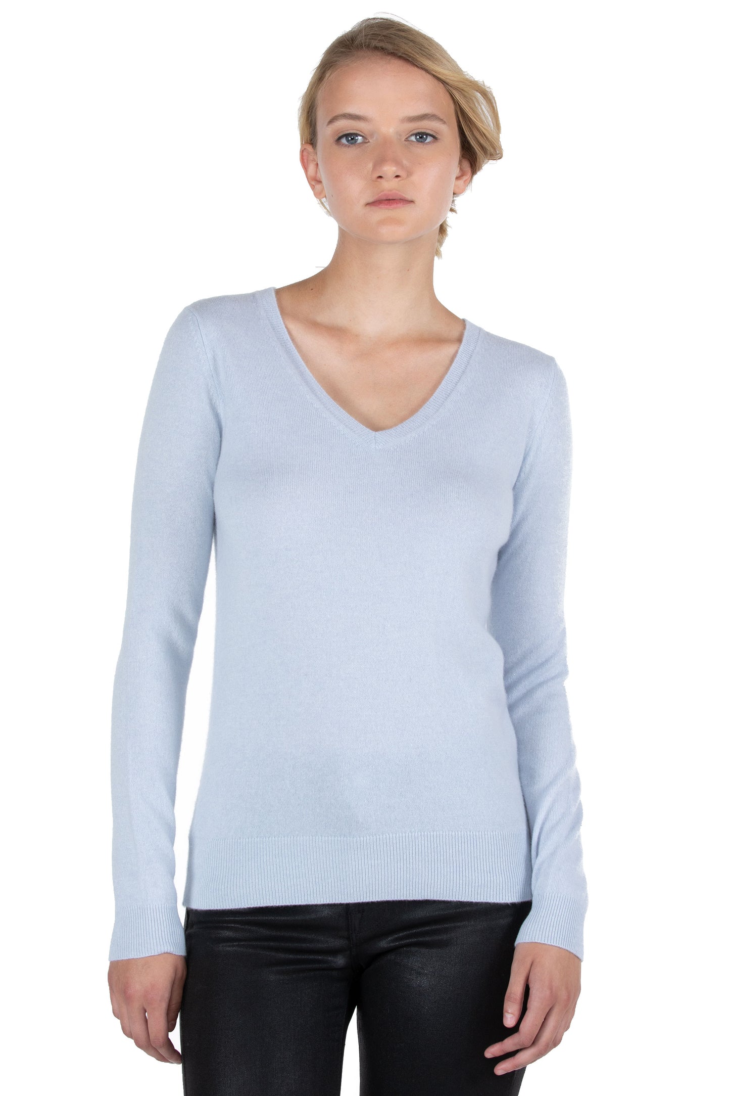 JENNIE LIU Women's 100% Pure Cashmere Long Sleeve Pullover V Neck Sweater