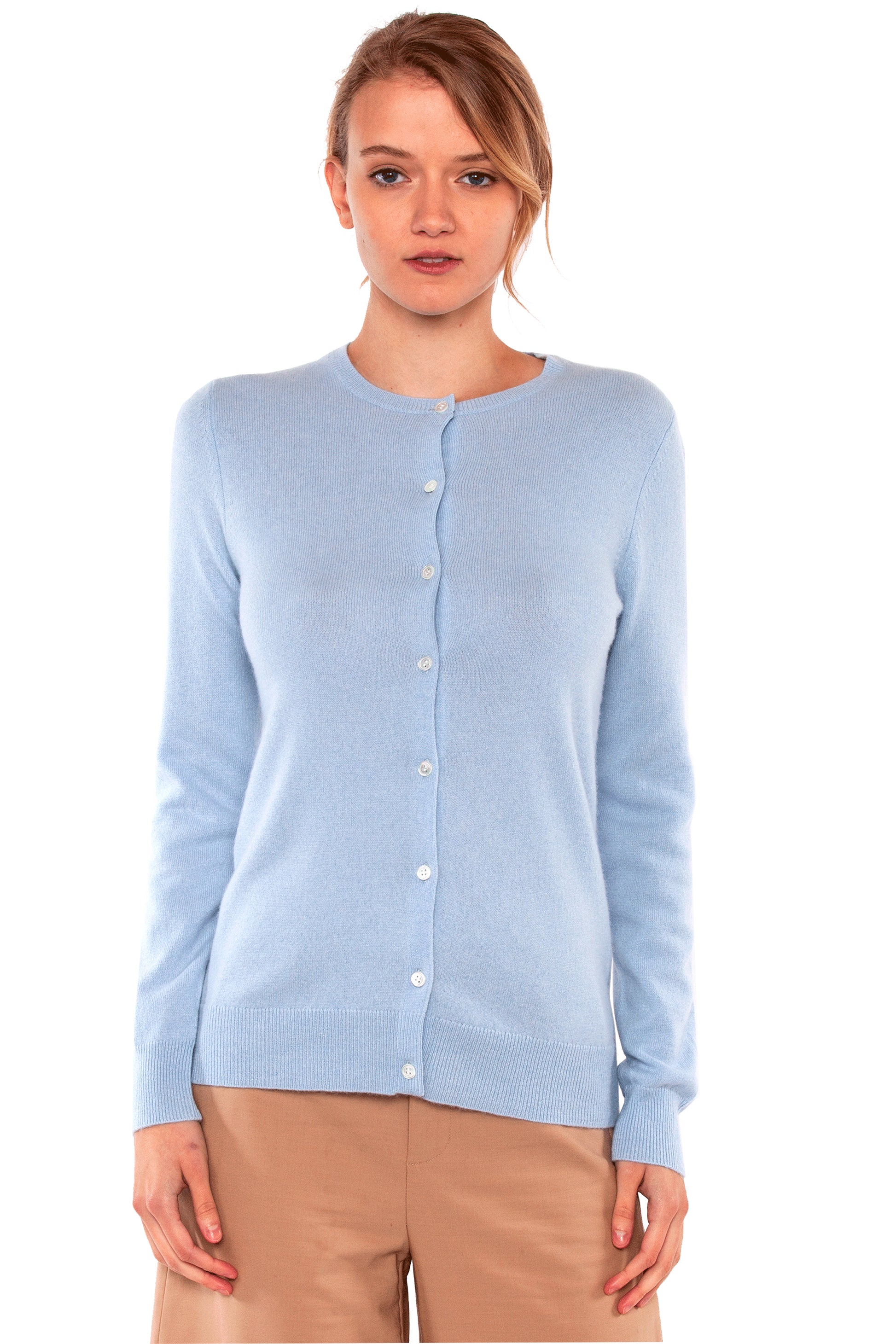 Sky Blue Cashmere Button-Down Cardigan Sweater #color_sky